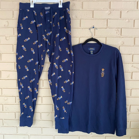 Polo Ralph Lauren Bear Pajama Set Jogger PantsTop Long Sleeve Holidays L